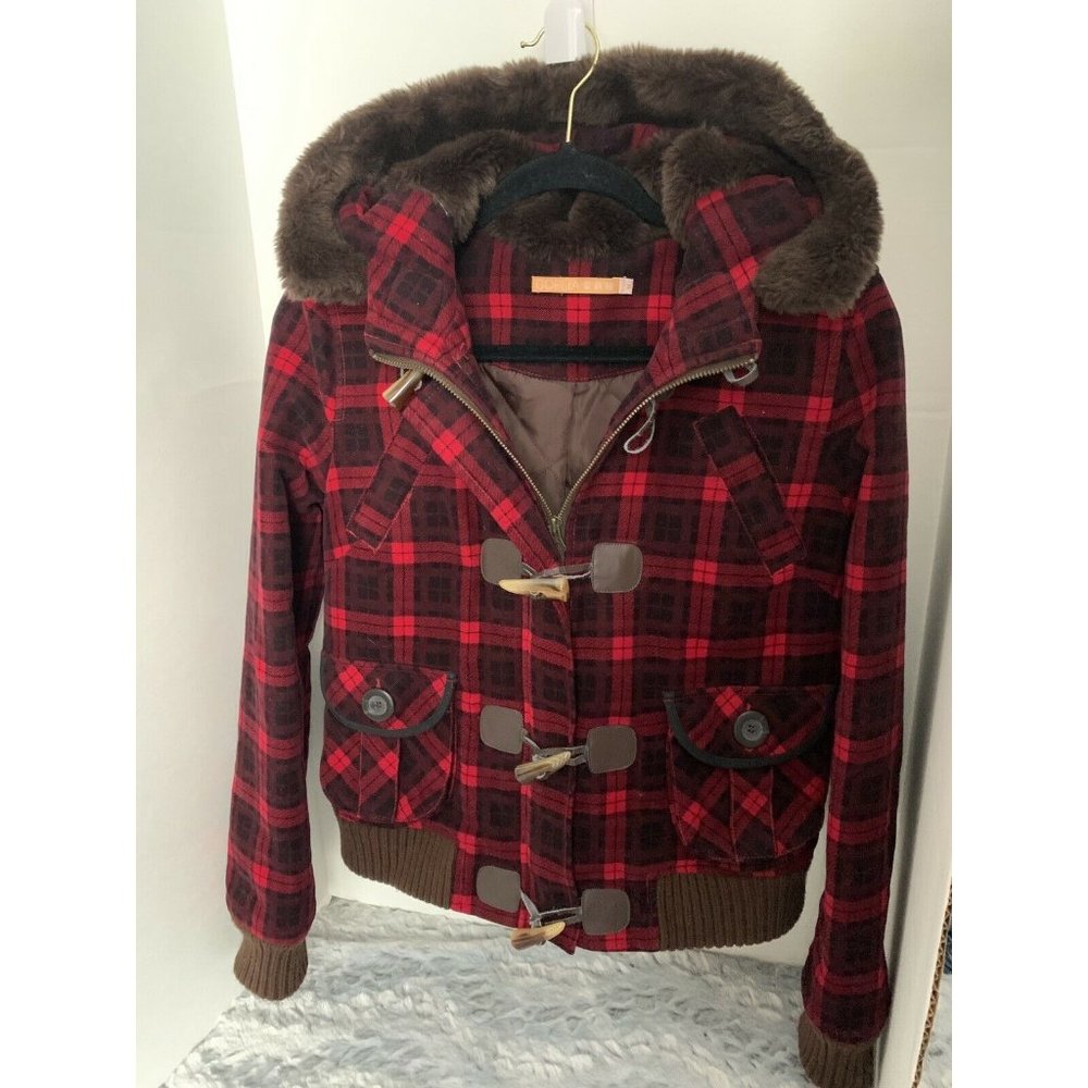 Goelia  Kids Girls Red Buffalo Plaid Check Toggle Duffle hooded Coat Jacket Medi